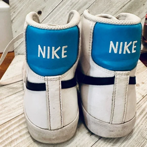 Nike Blazer Mid Youth Kids White Black Blue High Top Sneakers DA4086 108 Size 5Y - Picture 3 of 6